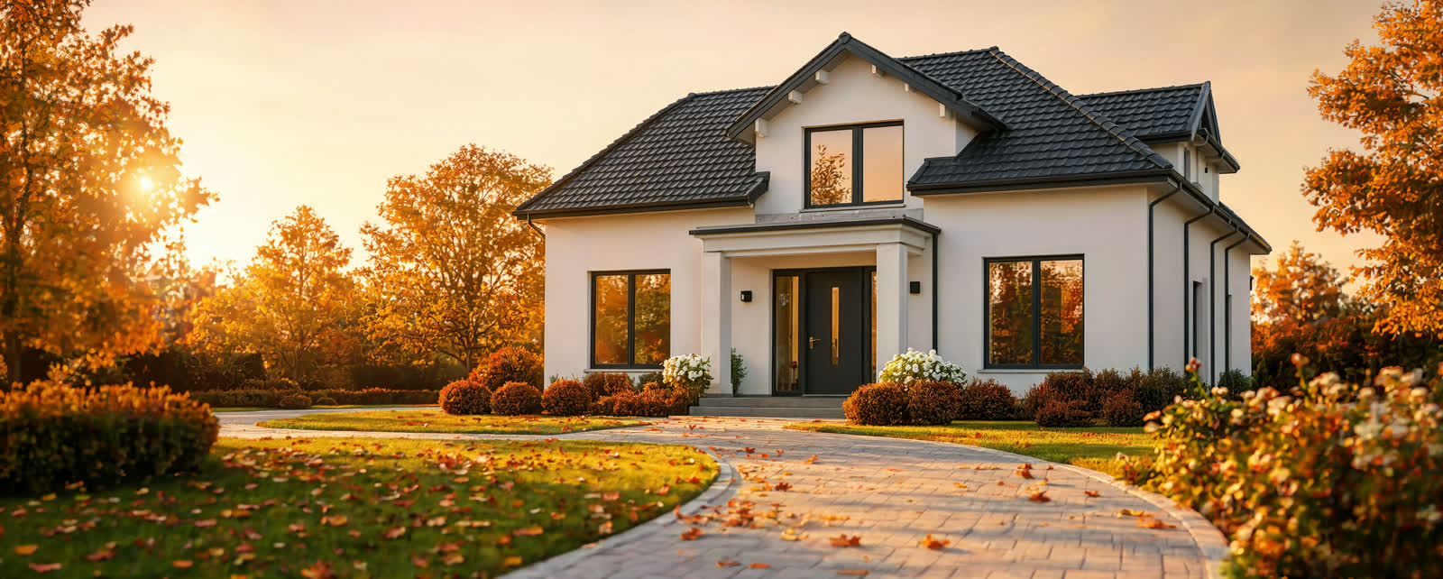 Gepflegtes Haus im Herbst