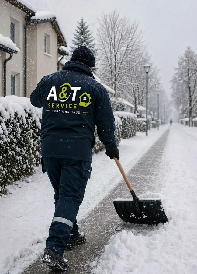 Winterdienst von A & T Service GmbH beim Räumen eines Gehwegs